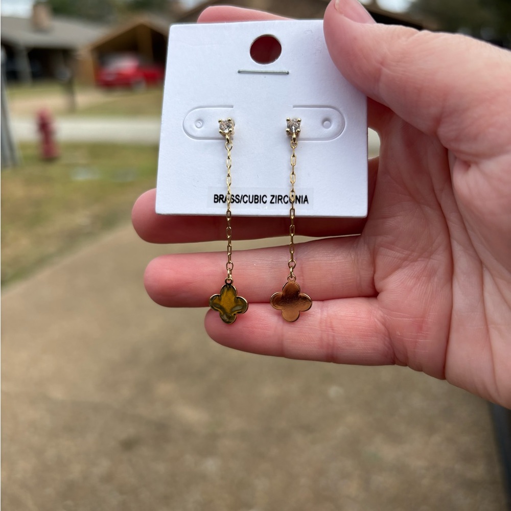 Gold Clover Drop Earrings OBO